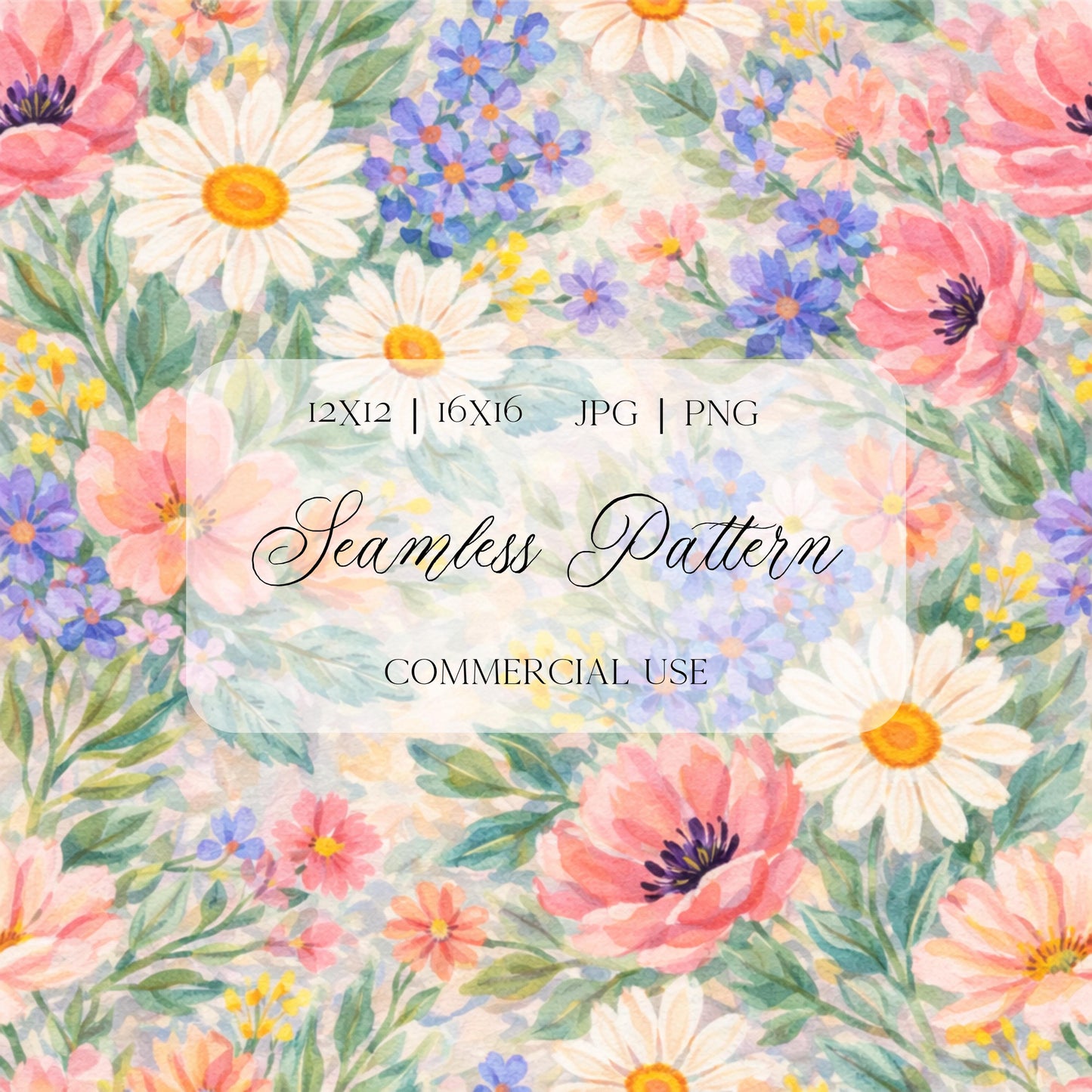 Watercolor Florals | Digital Seamless Pattern | Commercial Use | Multi-Color 3MF | STL File