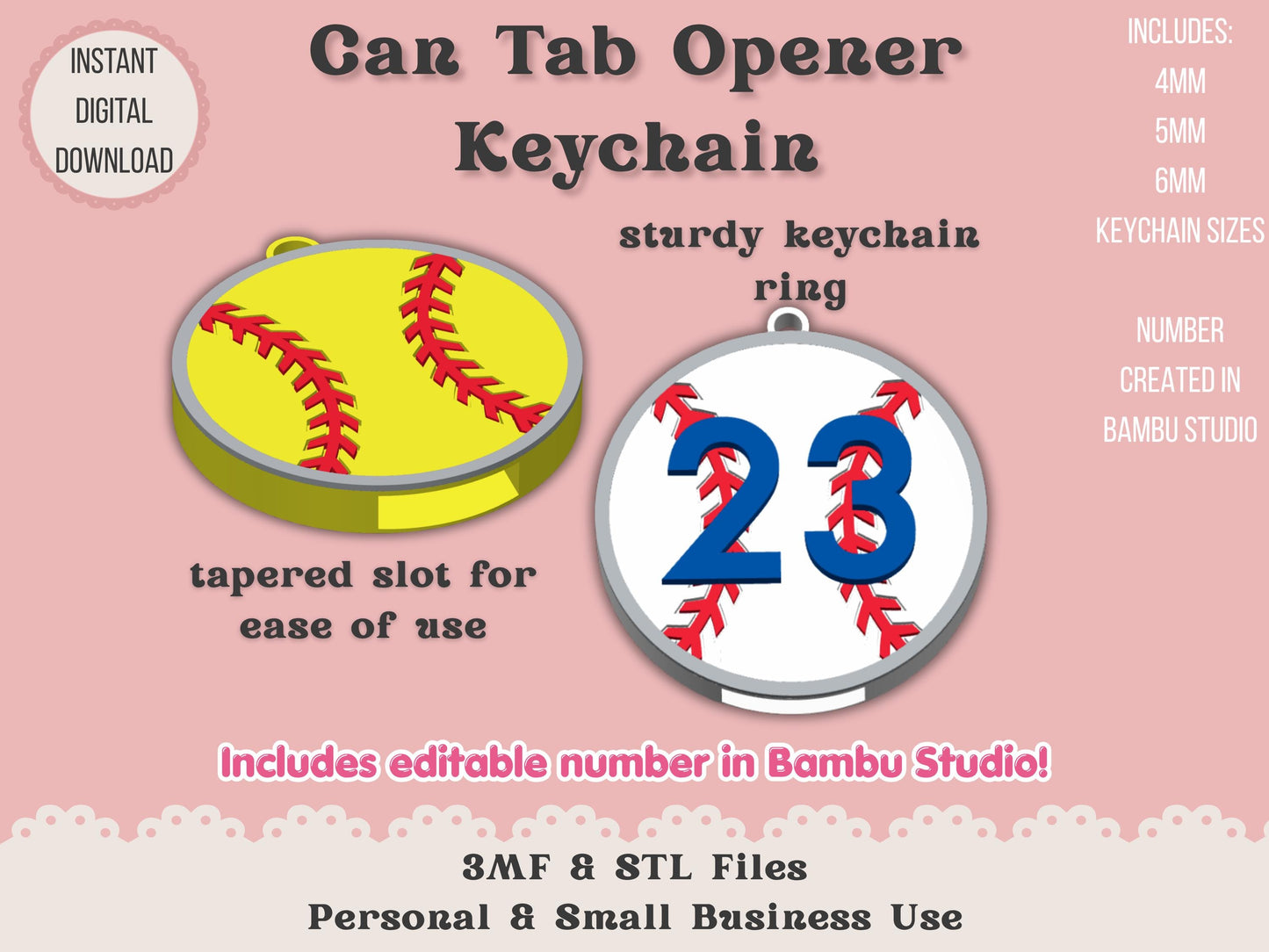 Baseball Softball with Number - Can Tab Opener - Digital File