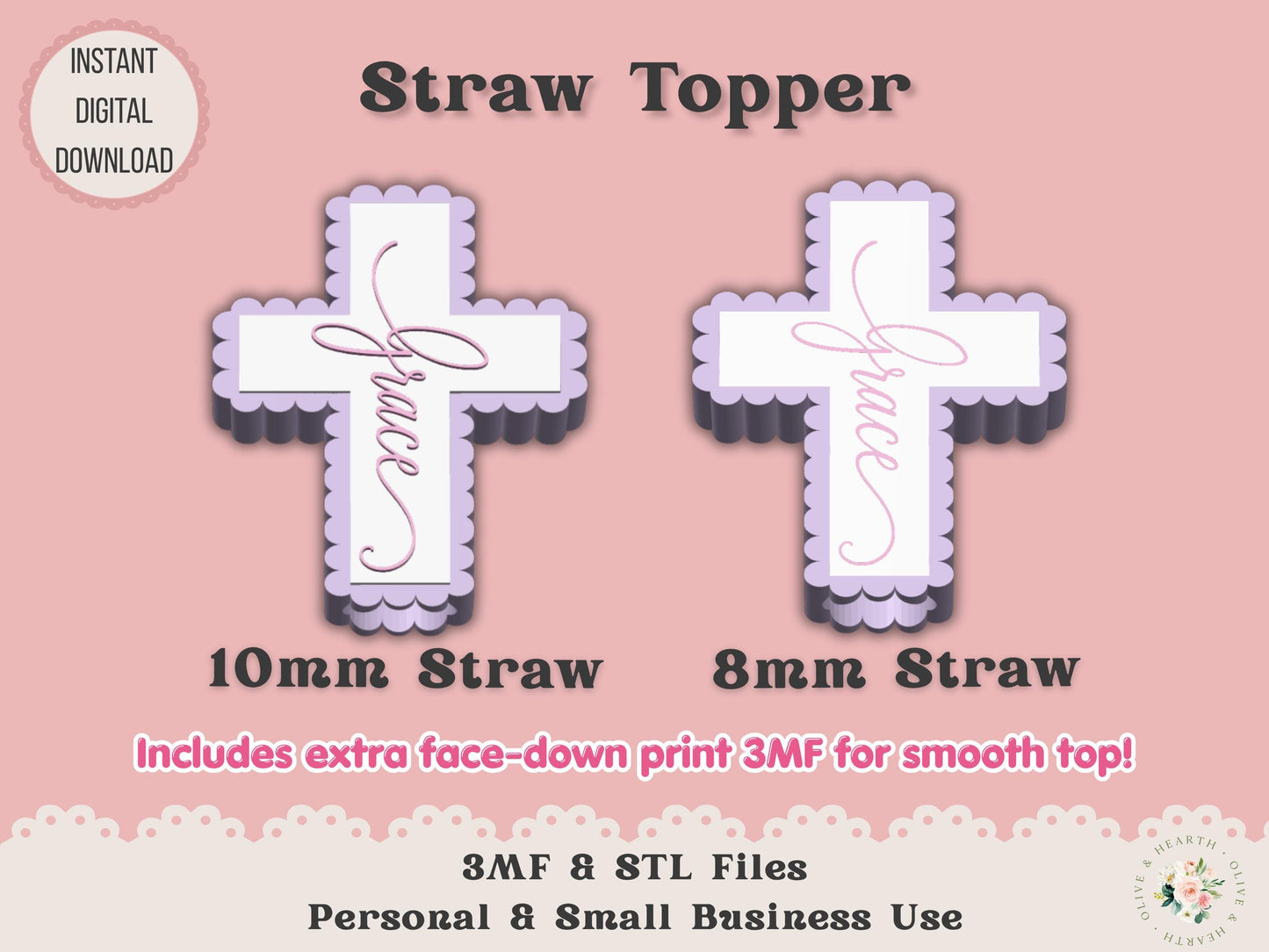 Scalloped Cross Grace - Straw Topper - Digital File