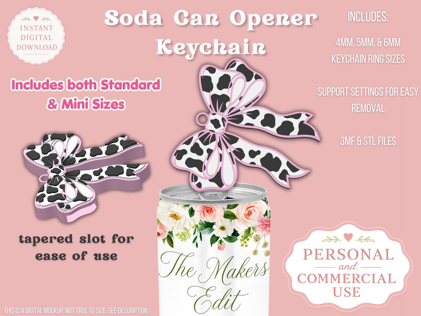 Cow Print Coquette Bow - Can Tab Opener - Digital File