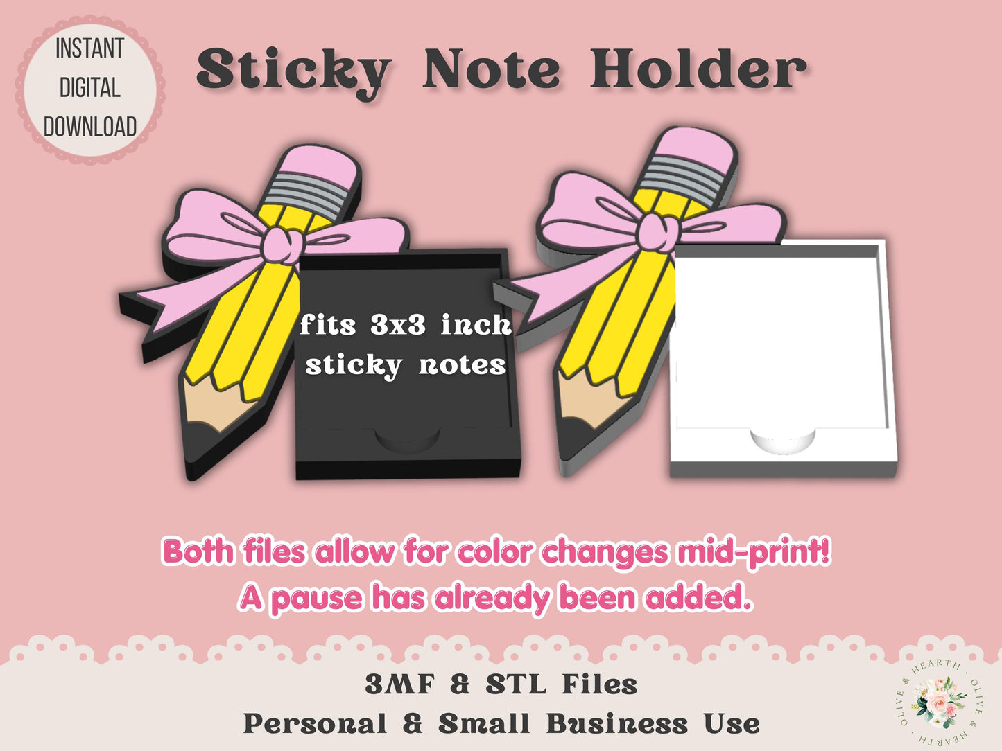 Bow Pencil - Sticky Note Holder - Digital File