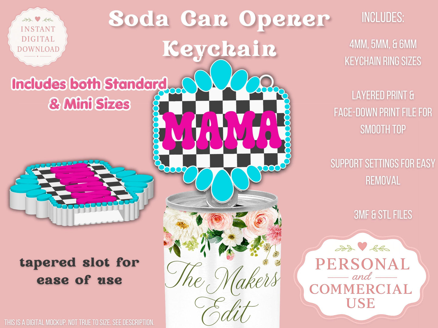 Mama Turquoise Gemstone Checkered - Can Tab Opener - Digital File