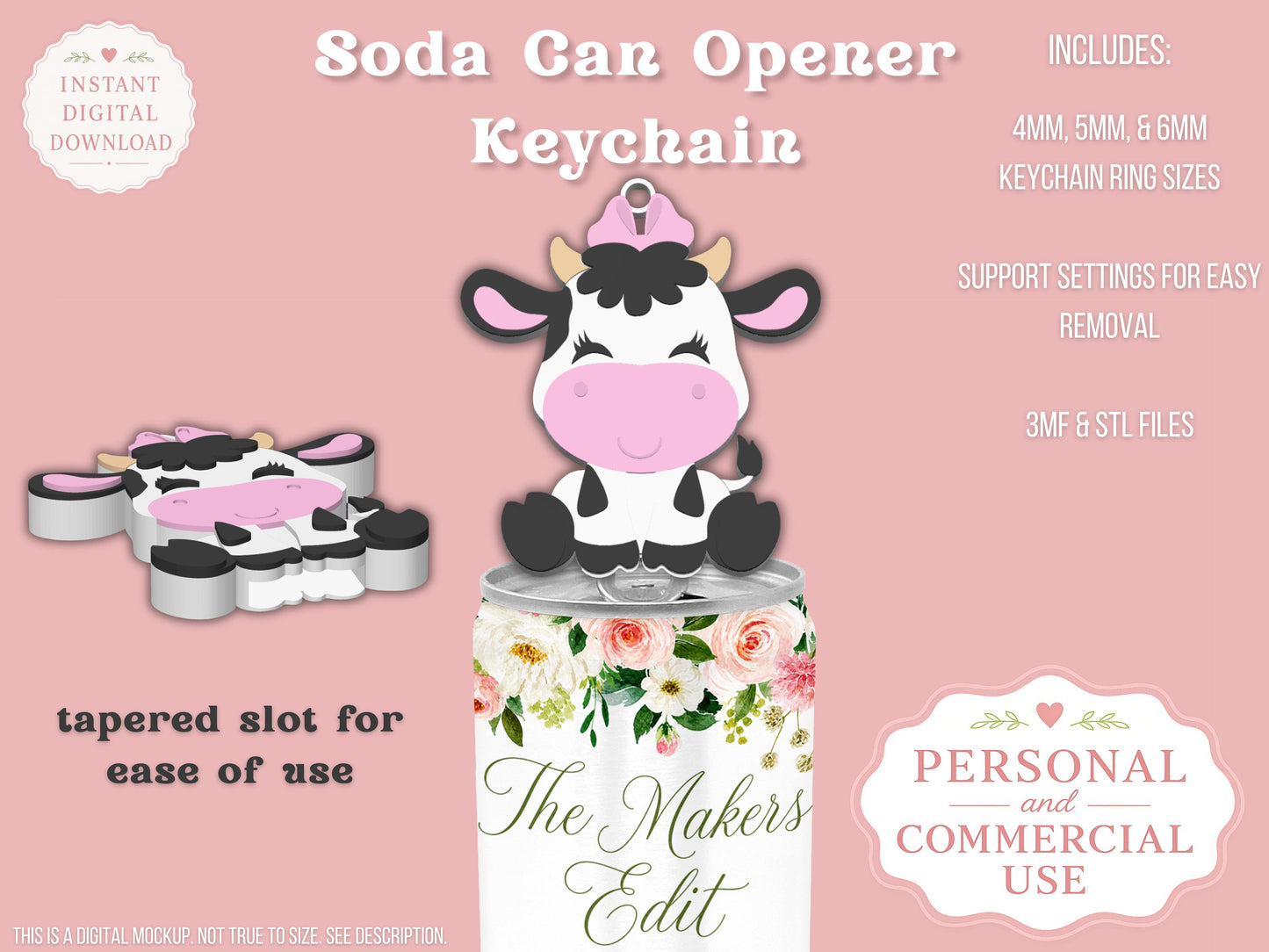 Cute Cow with Bow - Can Tab Opener - Digital File