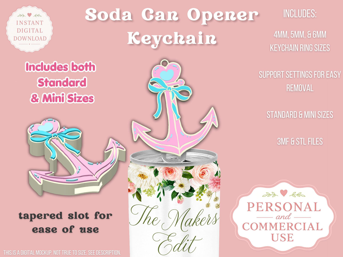 Whimsical Anchor Coquette Bow - Can Tab Opener - Digital File