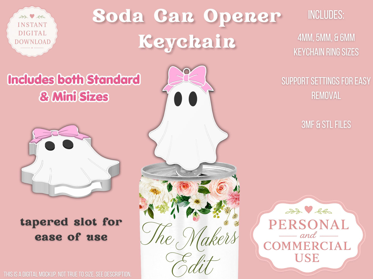 Ghost with Bow - Can Tab Opener - Digital File