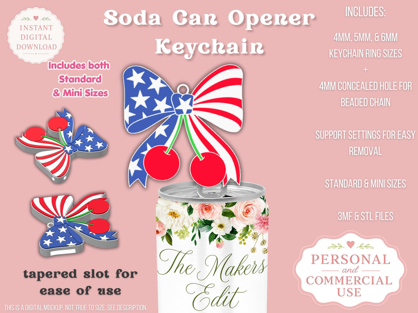 Independence Day Coquette Bow Cherries - Can Tab Opener - Digital File