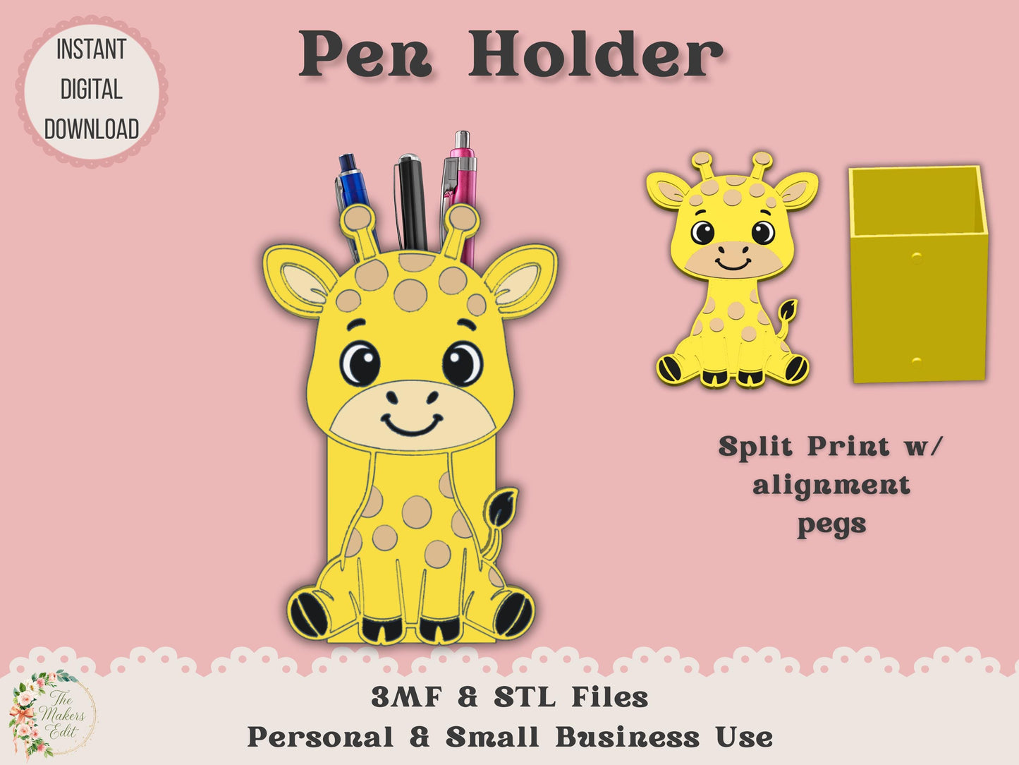 Cute Giraffe - Pen Holder- Digital File