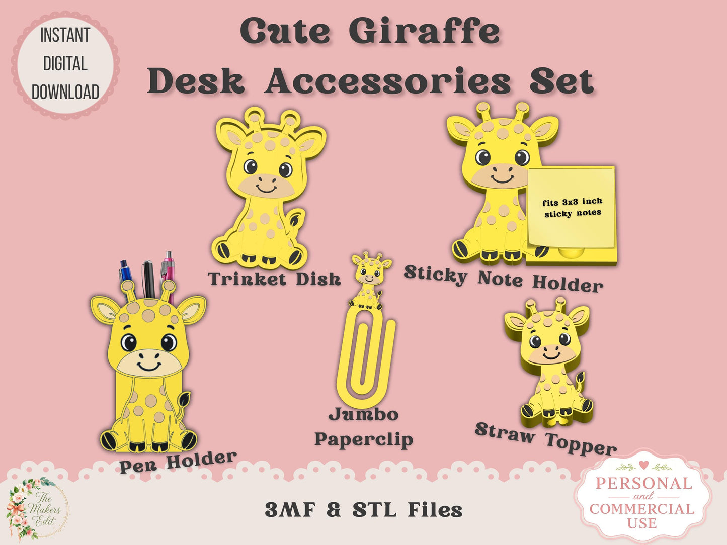 Highland Cow Desk Accessories Bundle - Digital File