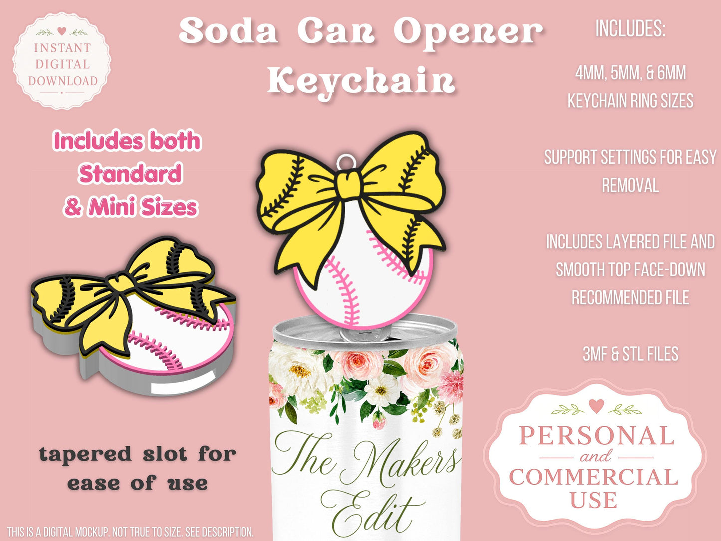 Softball Baseball Coquette Bow - Can Tab Opener - Digital File