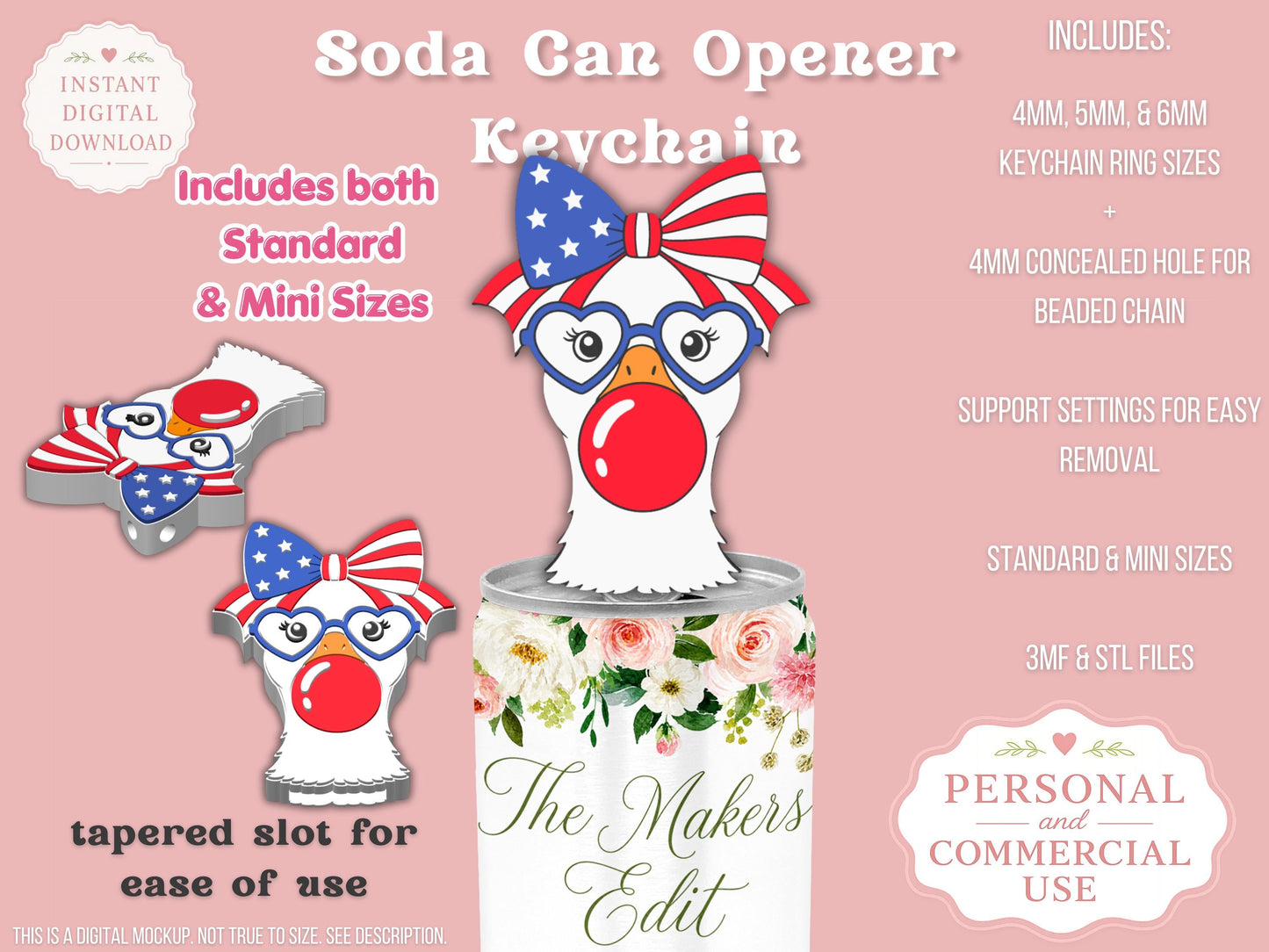Goose Patriotic Coquette Bow Bubblegum - Can Tab Opener - Digital File