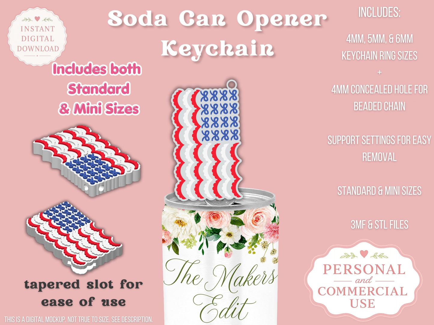 Patriotic American Flag - Can Tab Opener - Digital File