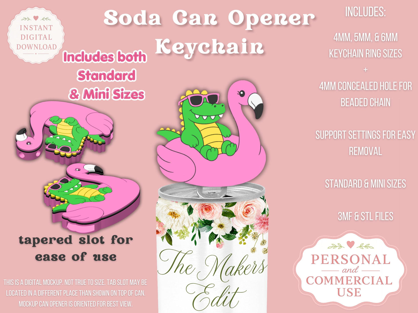 Alligator Flamingo Pool Float - Can Tab Opener - Digital File