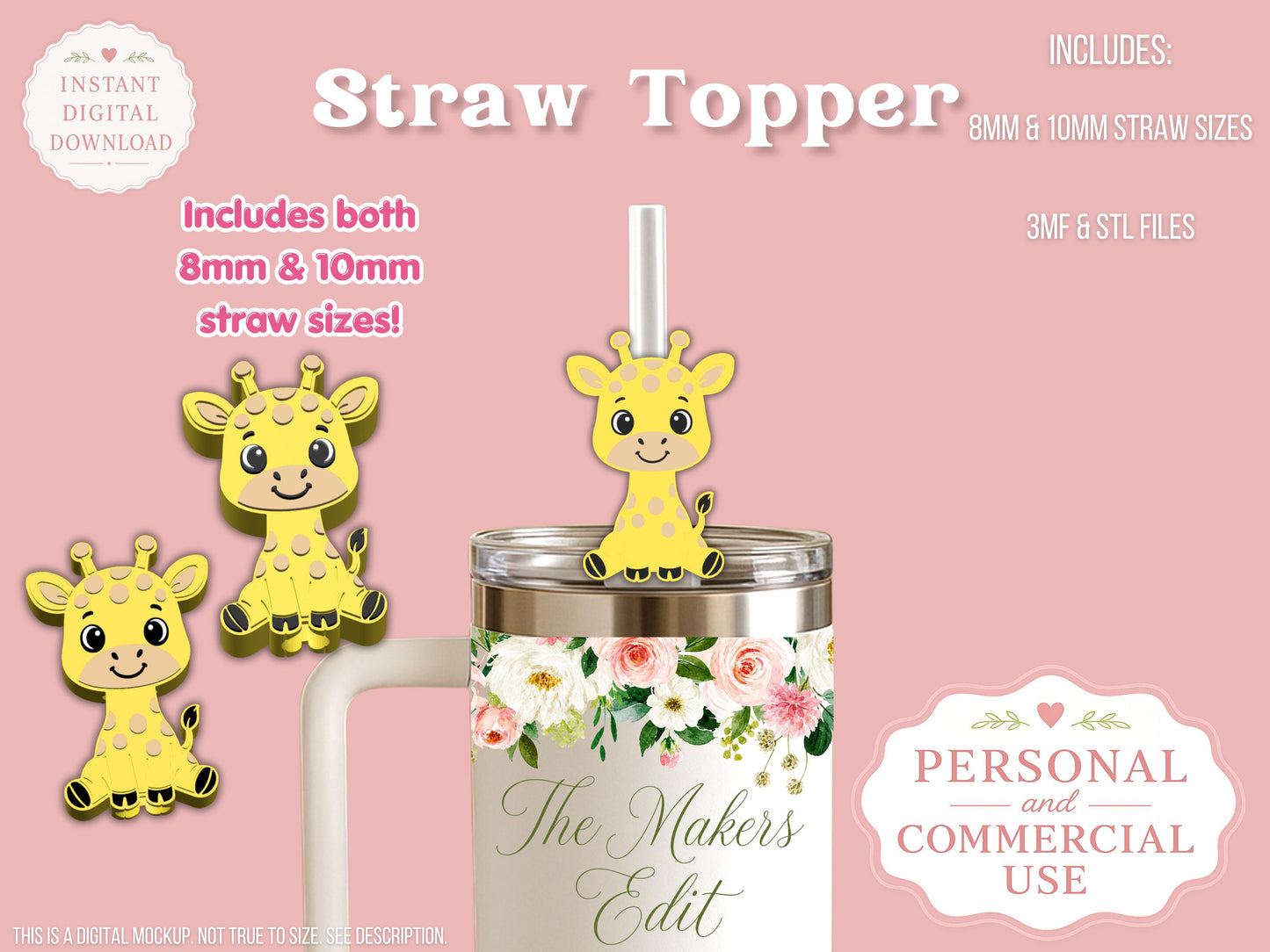 Cute Giraffe - Straw Topper - Digital File