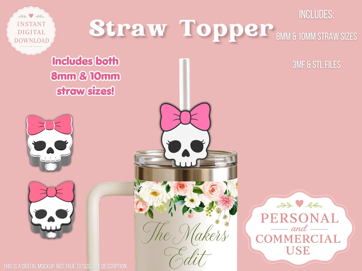 Skeleton Coquette Bow - Straw Topper - Digital File