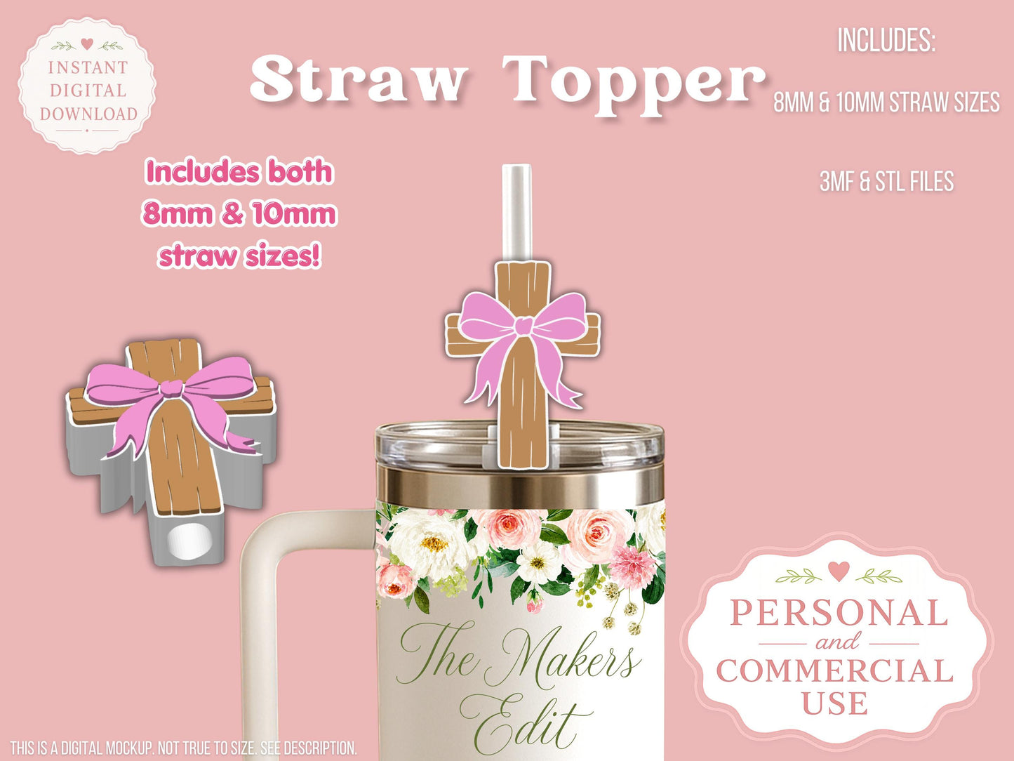 Cross Coquette Bow - Straw Topper - Digital File