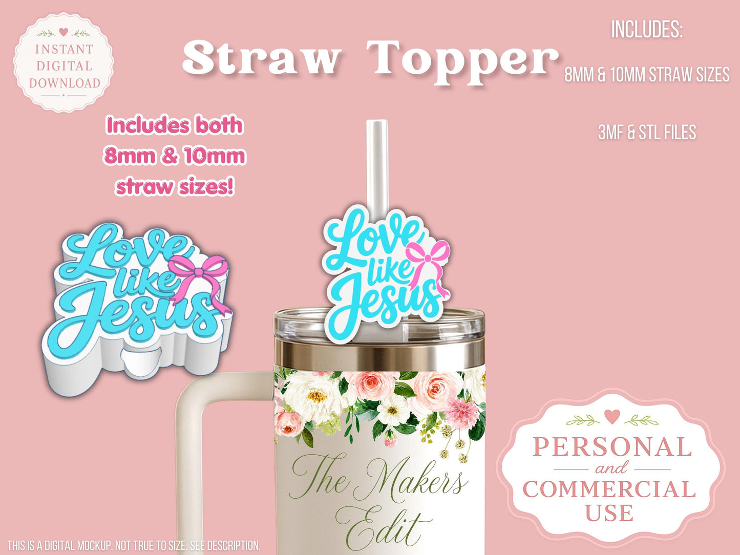 Love Like Jesus - Straw Topper - Digital File