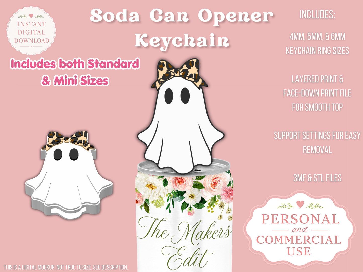 Ghost with Leopard Print Bow - Can Tab Opener - Digital File