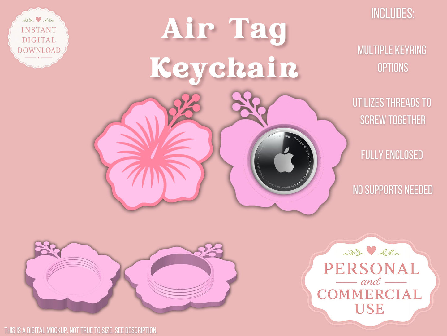 Hibiscus Flower - AirTag Holder - Digital File