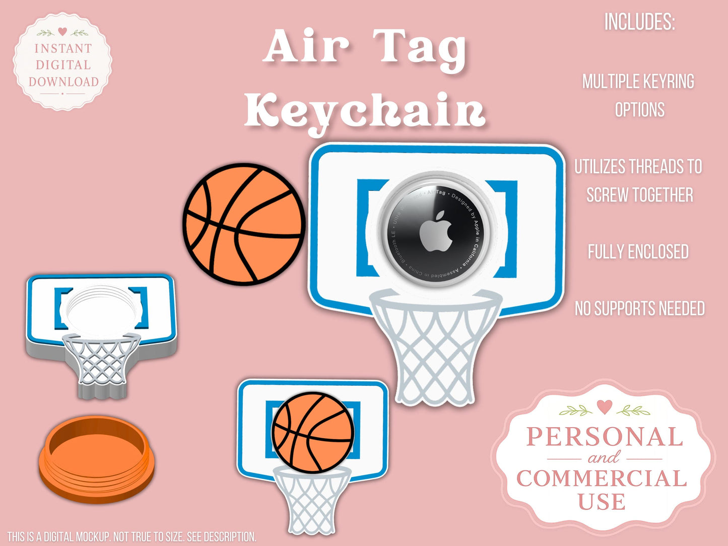 Basketball - AirTag Holder - Digital File