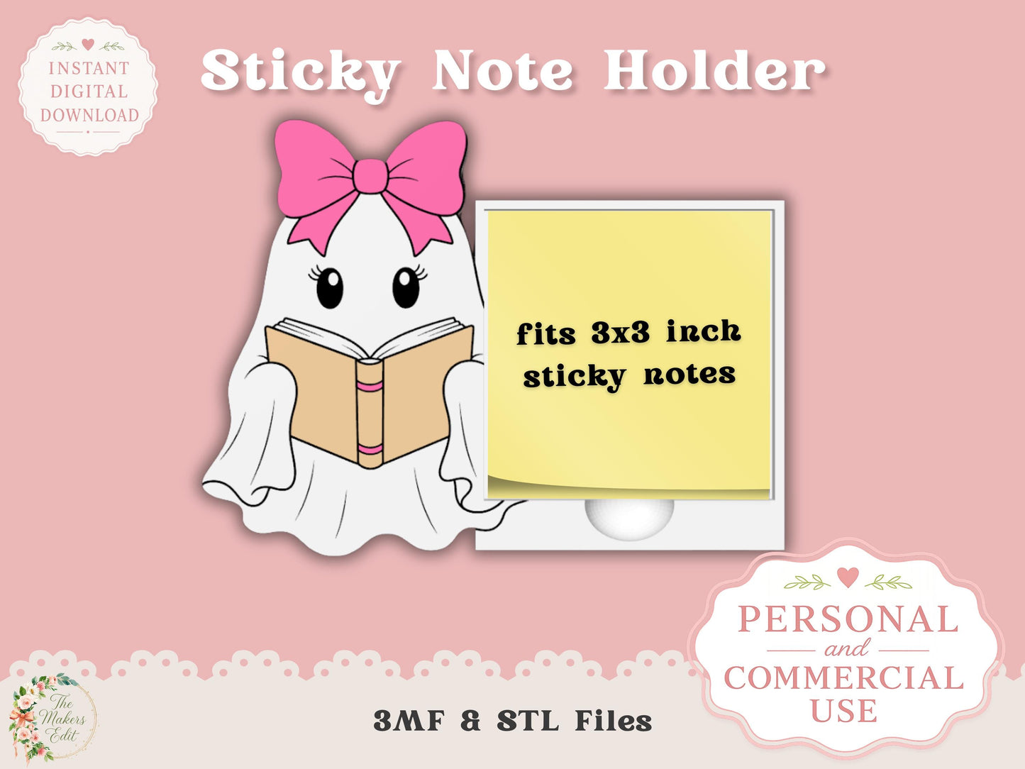 Sticky Note Holder 3D Printer File | Bookish Ghost STL 3MF