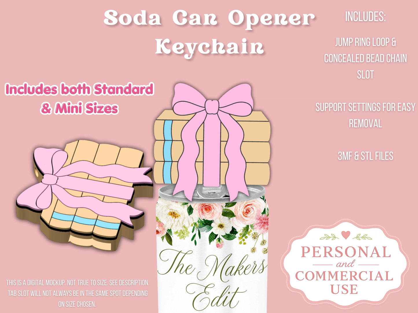 Soda Can Tab Opener Keychain 3D Printer File | Coquette Book Pile | STL 3MF