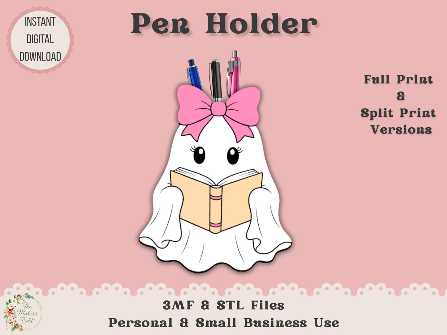 Pen Holder 3D Printer File | Bookish Ghost STL 3MF