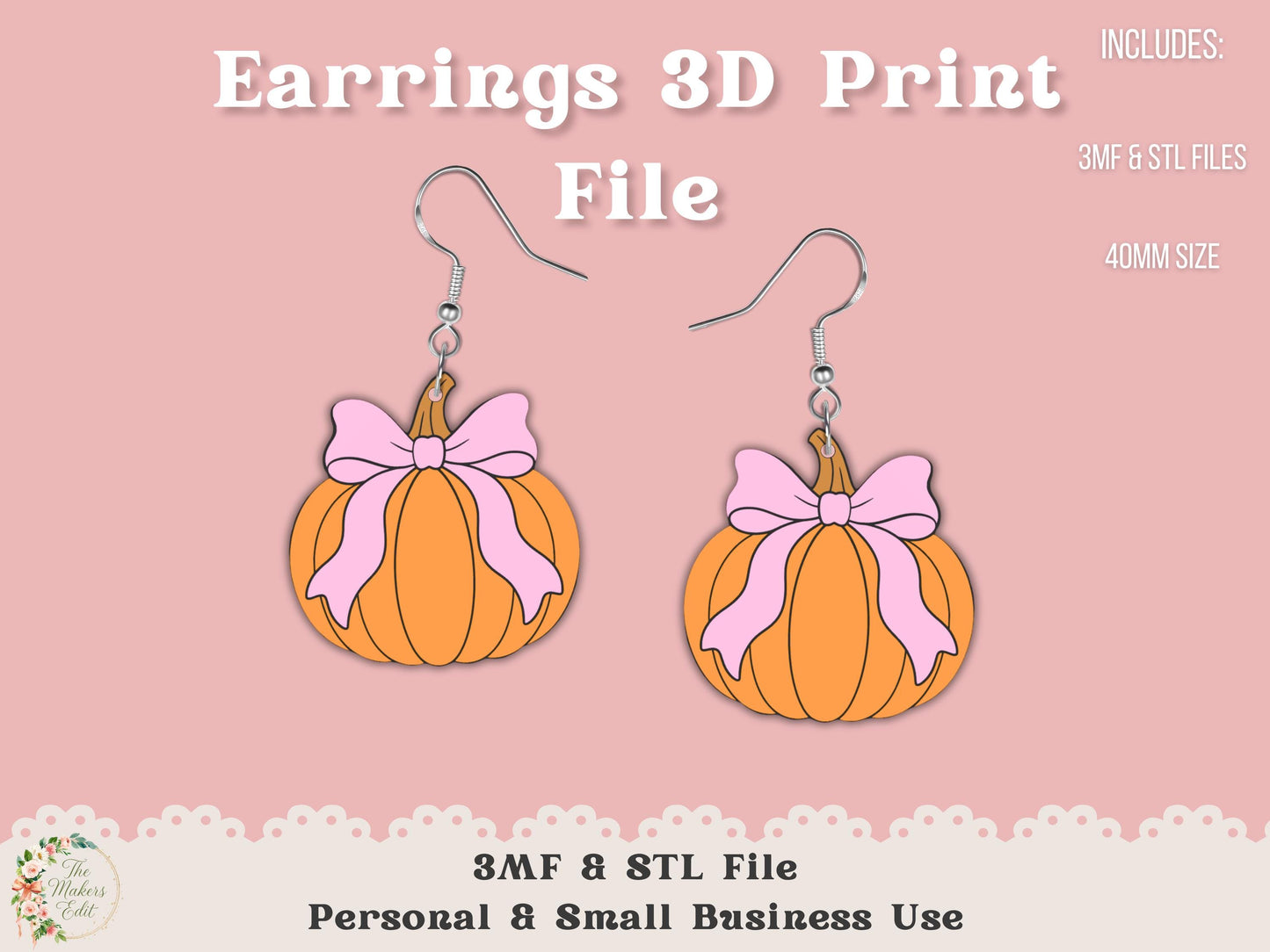 Earrings 3D Printer File | Pumpkin Coquette STL 3MF