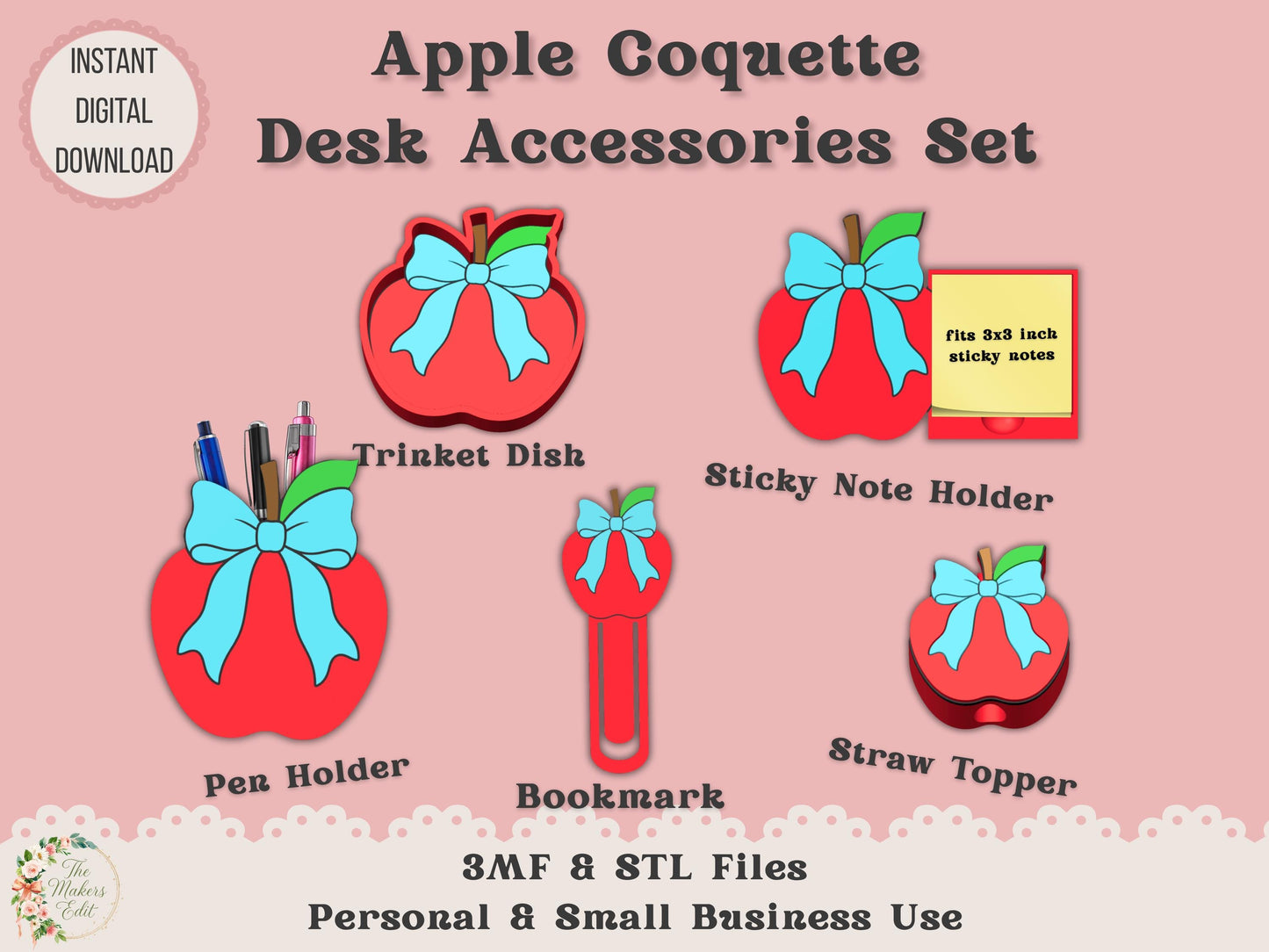 Apple Coquette Desk Accessories Bundle 3D Printer File
