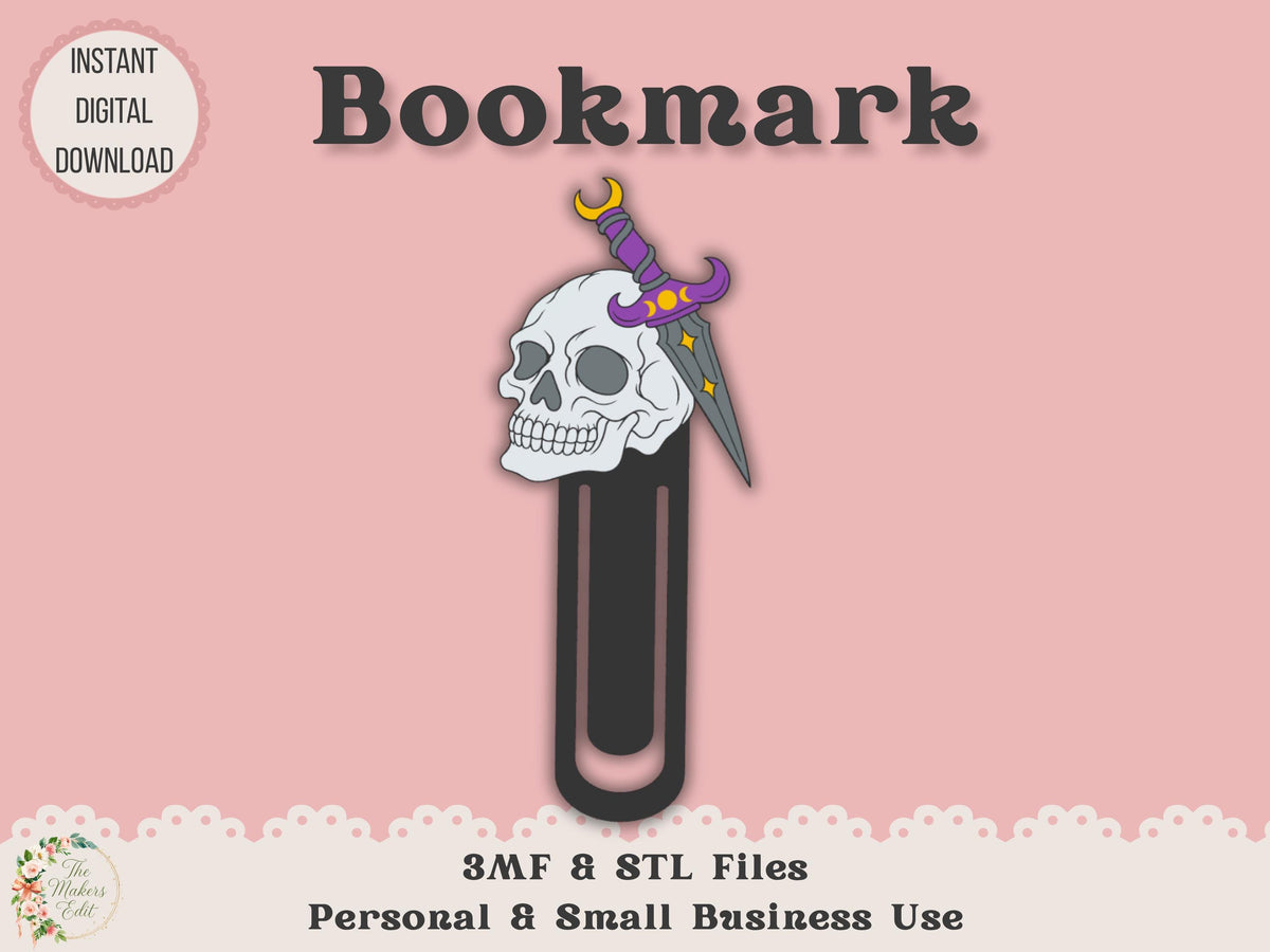 Bookmark 3D Printer File | Ritual Dagger Skull STL 3MF