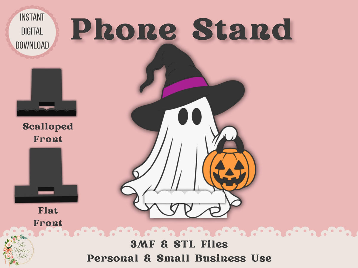 Phone Stand 3D Printer File | Ghost Witch Pumpkin STL 3MF