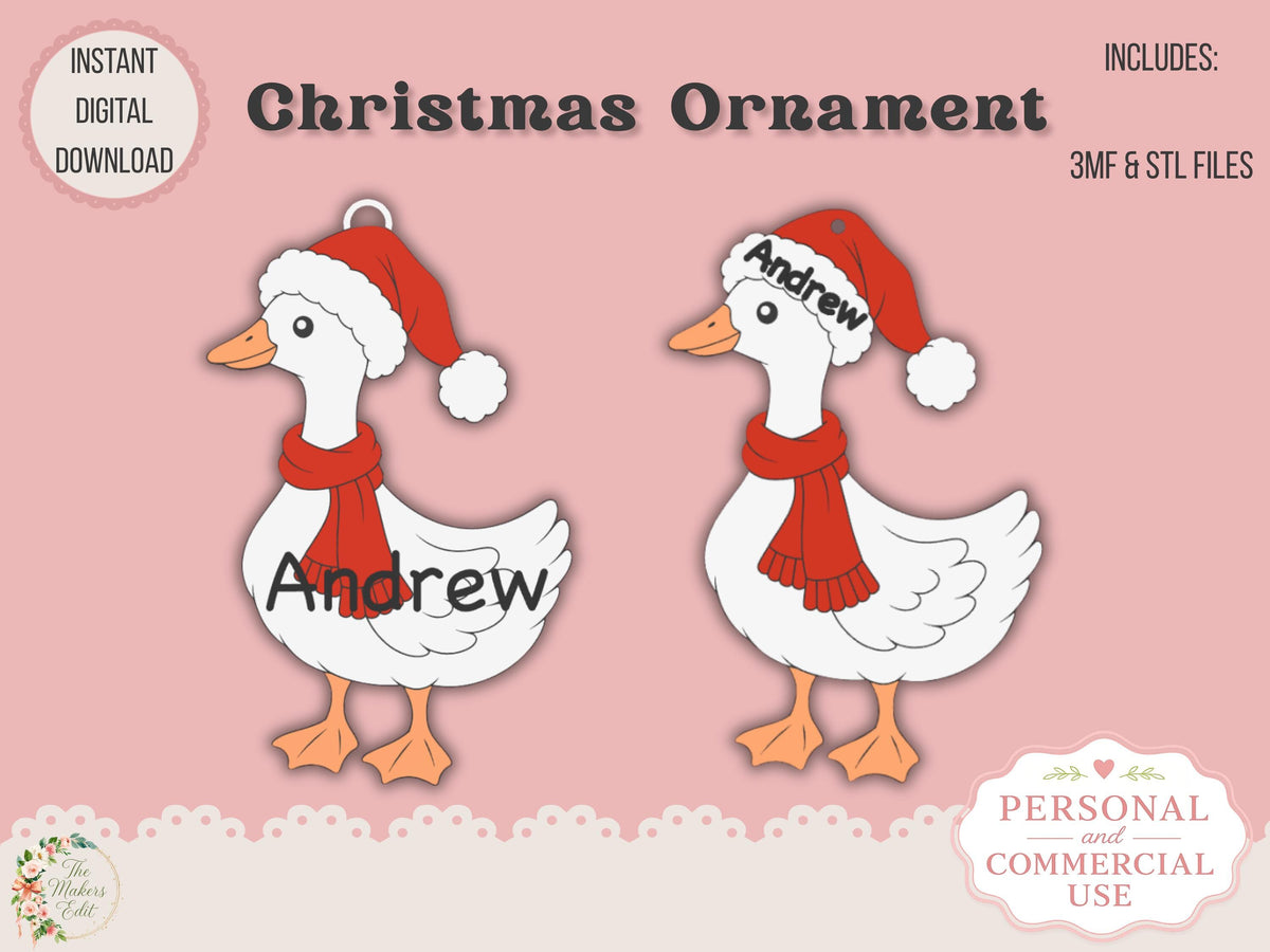 Christmas Ornament 3D Printer File | Christmas Goose STL 3MF