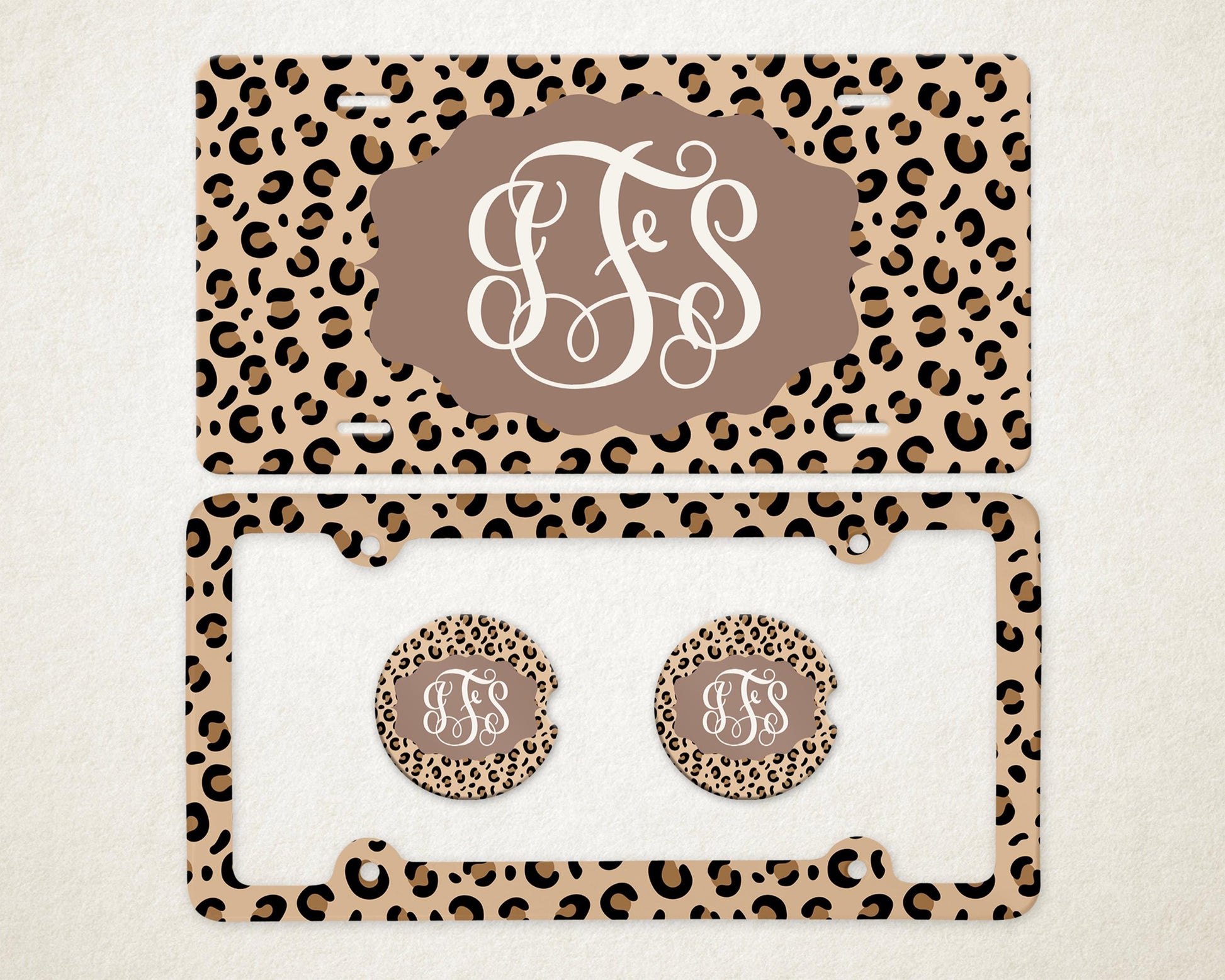 Personalized Car Accessories Set | Front License Plate, License Plate Frame, and Coasters | Mother's Day Gift Idea