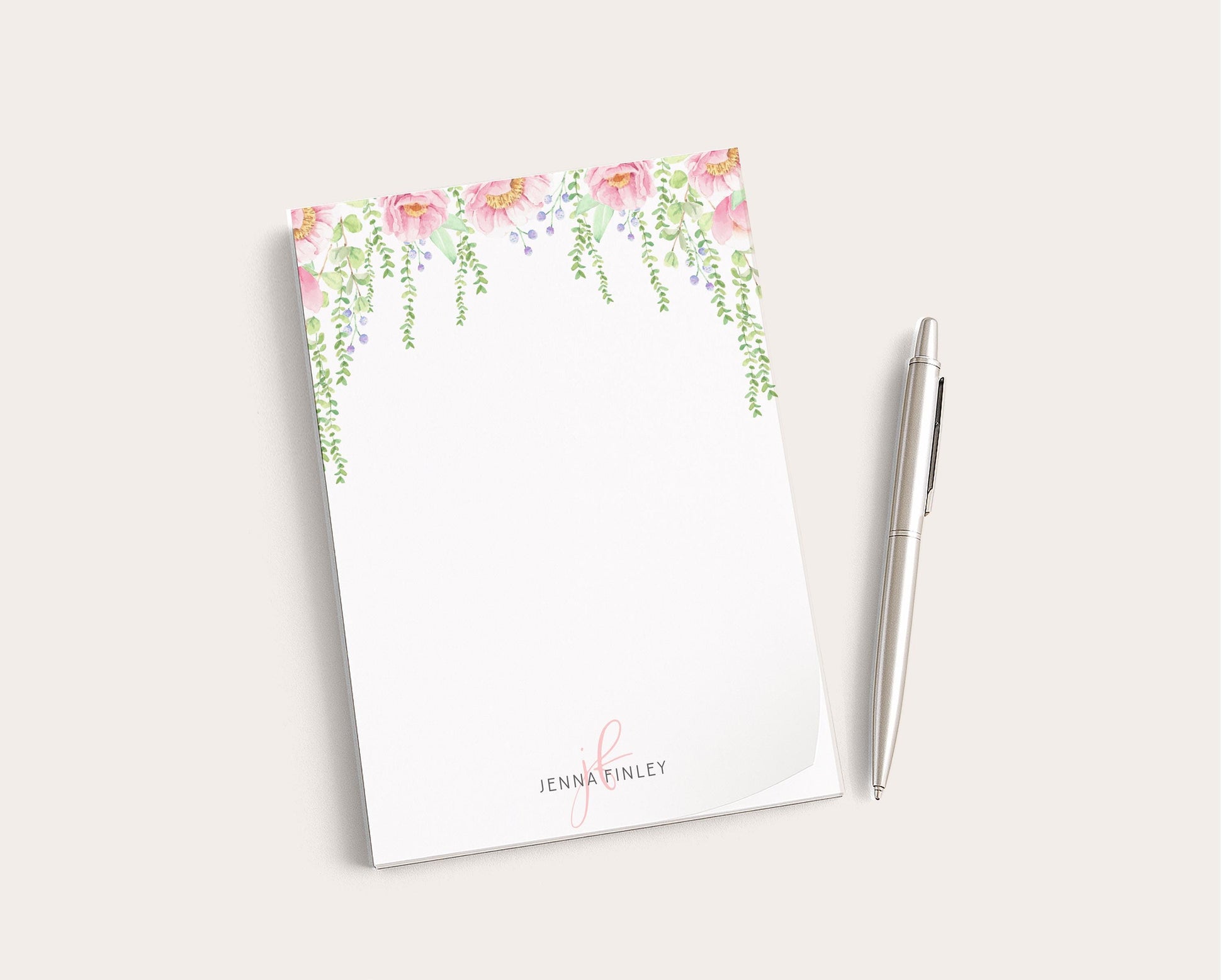 Personalized Floral Notepad | Watercolor Hanging Flowers | Peonies | Mother's Day Gift Idea
