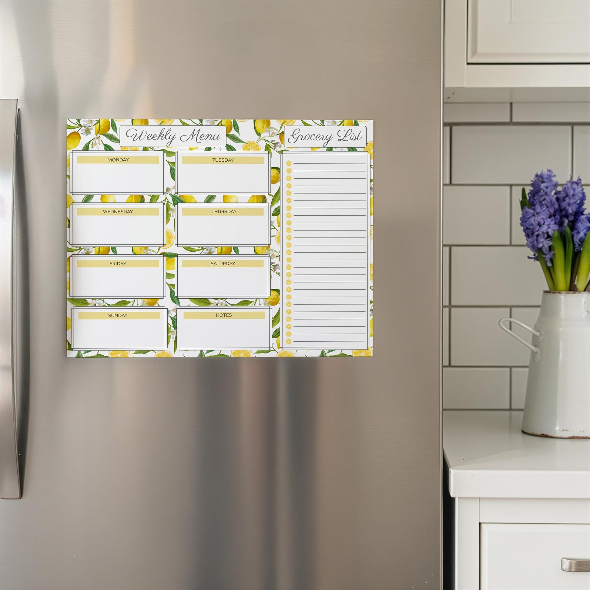 Weekly Menu & Grocery List | Magnetic Notepad Set | 110 sheets | Lemons | Mother's Day Gift Idea