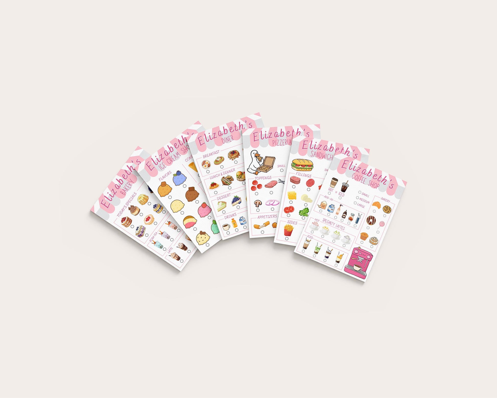 Personalized Kids Pretend Play Notepads | Food Bundle | Pack of 6 | 5x7