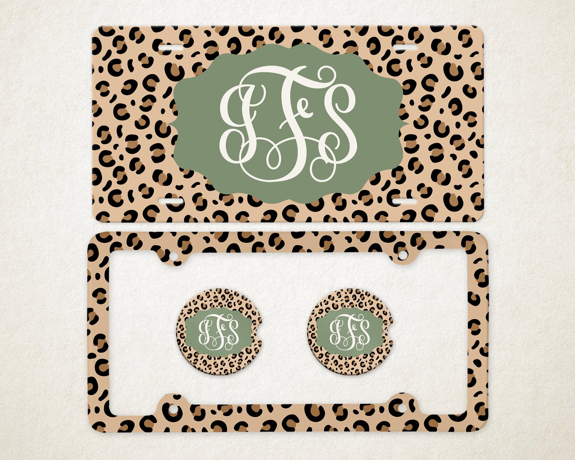 Personalized Car Accessories Set | Front License Plate, License Plate Frame, and Coasters | Mother's Day Gift Idea