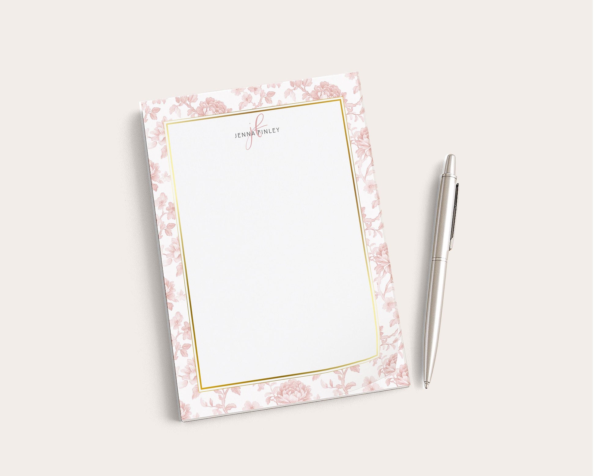 Personalized Floral Notepad | Dusty Rose Toile Flowers | Mother's Day Gift Idea