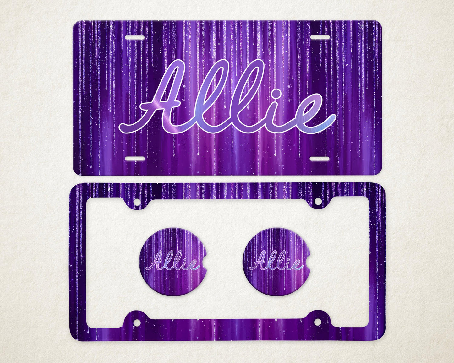 Personalized Car Accessories Set | Front License Plate, License Plate Frame, and Coasters | Mother's Day Gift Idea