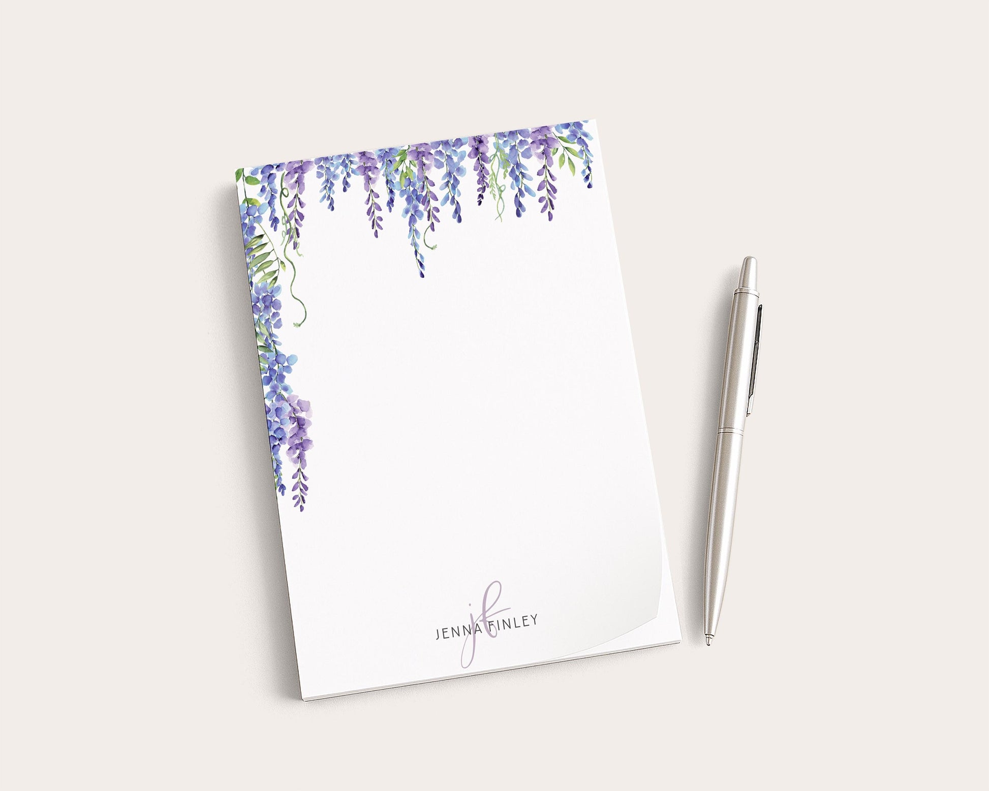 Personalized Floral Notepad | Watercolor Wisteria Flowers | Mother's Day Gift Idea