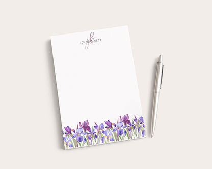 Personalized Floral Notepad | Watercolor Iris Flowers | Mother's Day Gift Idea