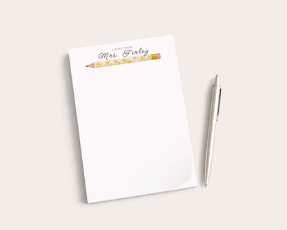 Personalized Teacher Notepad | Yellow Floral Print Pencils | Teacher Appreciation Gift