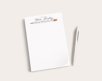 Personalized Teacher Notepad | Purple Bow Print Pencils | Teacher Appreciation Gift