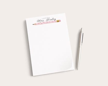 Personalized Teacher Notepad | Pink Bow Print Pencils | Teacher Appreciation Gift