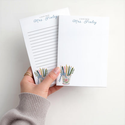 Personalized Teacher Notepad | Floral Pencil Holder