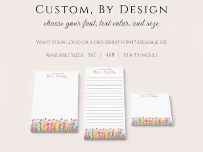 Personalized Teacher Notepad | Pink Floral Print Pencils | Teacher Appreciation Gift