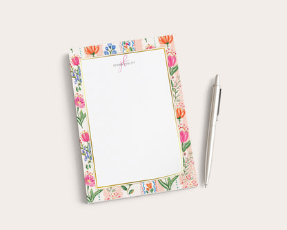 Personalized Floral Notepad | Pink Floral Stripes | Mother's Day Gift Idea