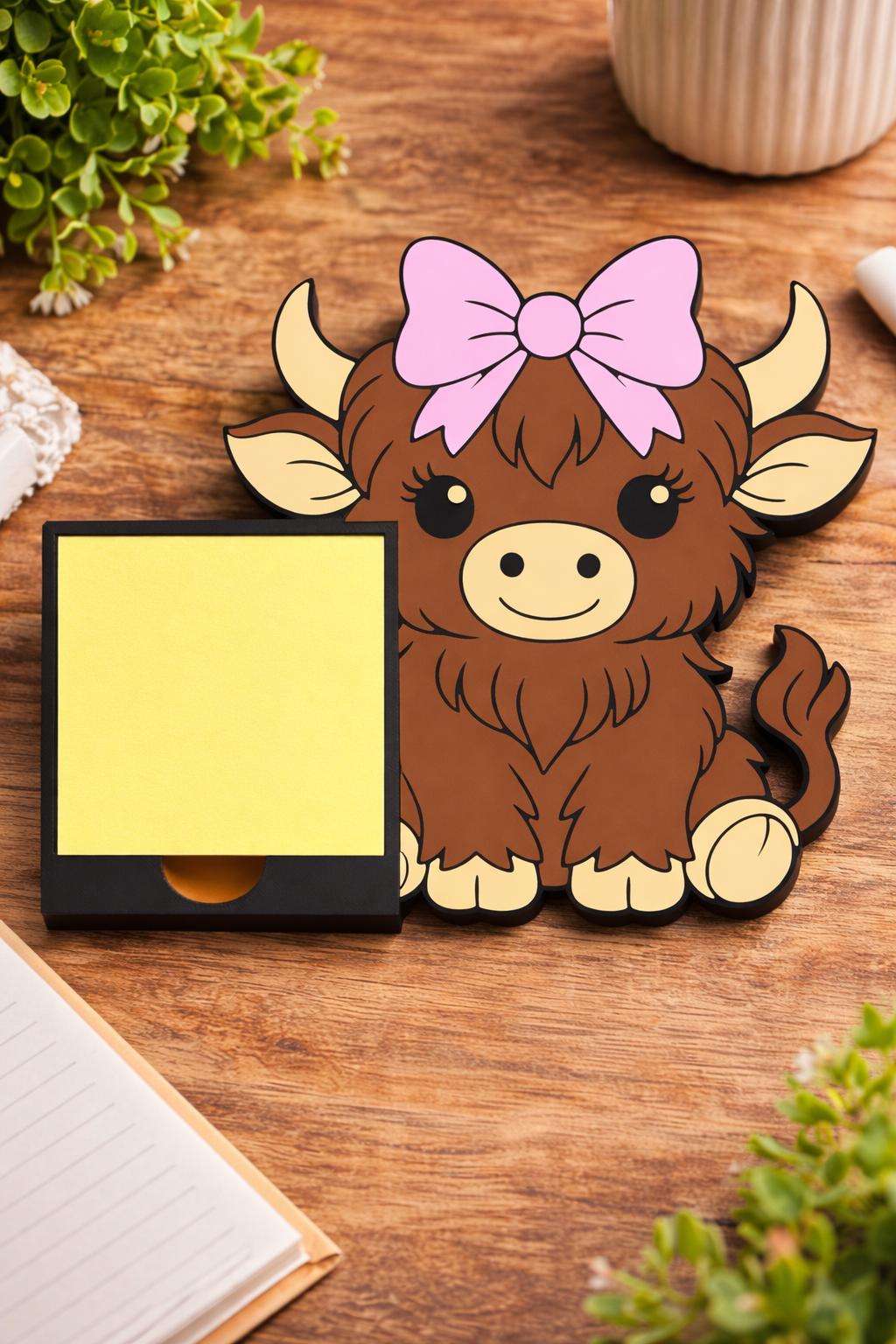 Highland Cow with Bow - Sticky Note Holder - Digital File
