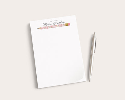 Personalized Teacher Notepad | Pink Floral Print Pencils | Teacher Appreciation Gift