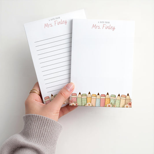 Personalized Teacher Notepad | Vintage Floral Print Pencils | Teacher Appreciation Gift