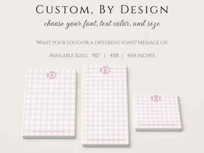 Monogram Notepad | Pink Gingham | Personalized Tearaway Notepad | Mother's Day Gift Idea